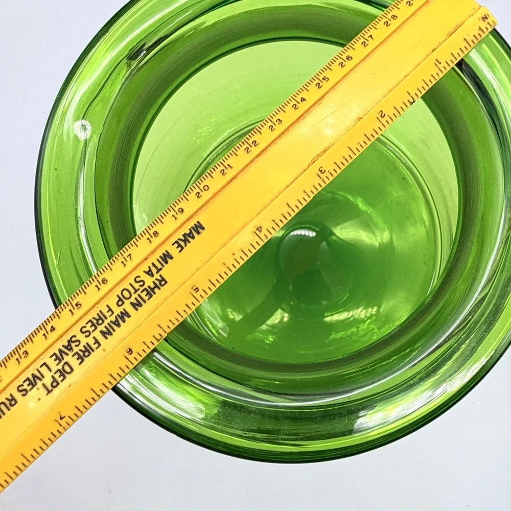 Counterpoint Hand Blown Glass Apothecary Jar Green Vintage Japan Sunburst Lid